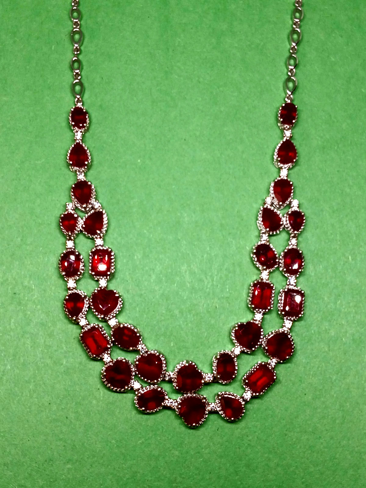 38.06 cts Niassa Ruby Cambodian Zircon Platinum / Silver Drape Necklace(18 in)
