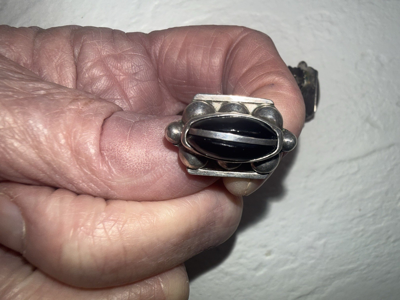 vintage RETRO 1940’s STERLING silver BLACK onyx SPRATLING era PEIRCED earrings