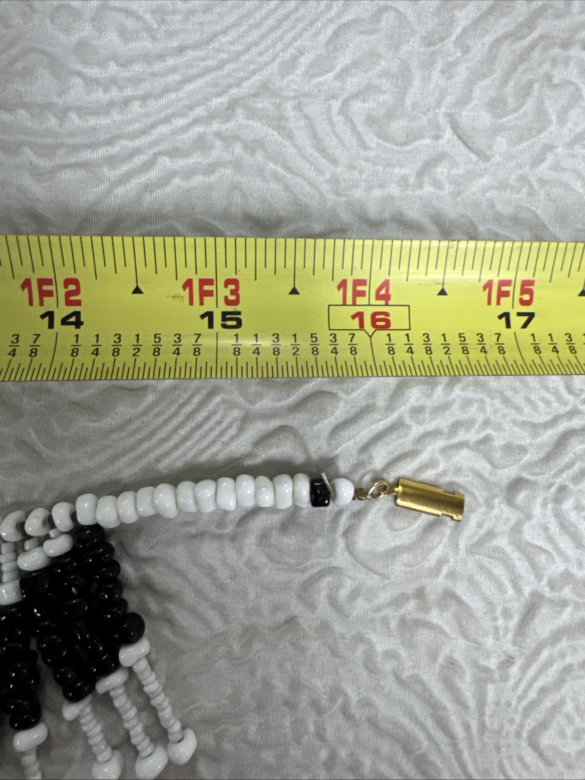 Vintage Monochrome Black & White Beaded Collar Necklace Bib Fringe Statement 16”