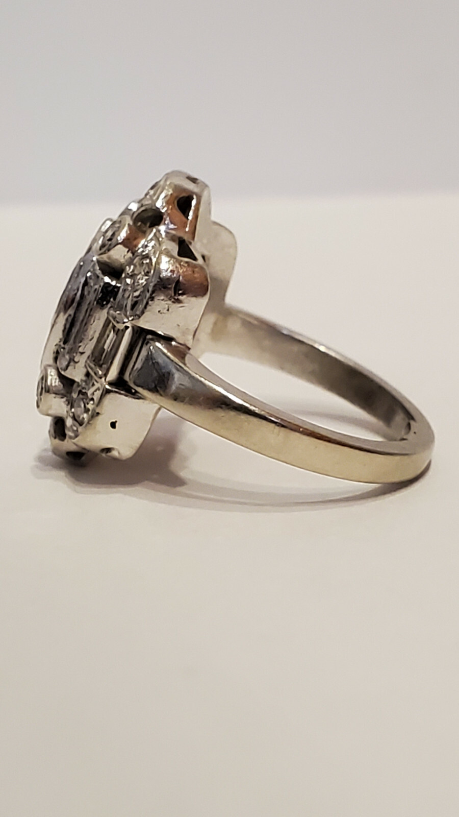 Antique Diamond Shield Ring Art Deco Wedding Ring or Right Hand Ring