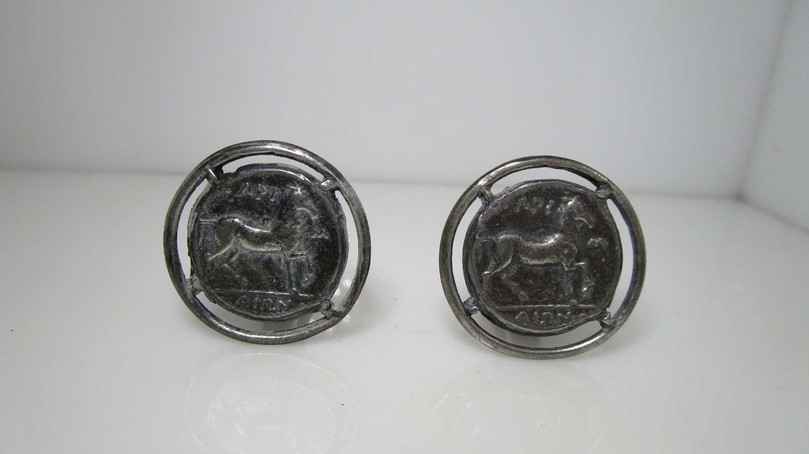 Vintage Alva Studio Horse Museum Replica Silver Tone Clip Earring