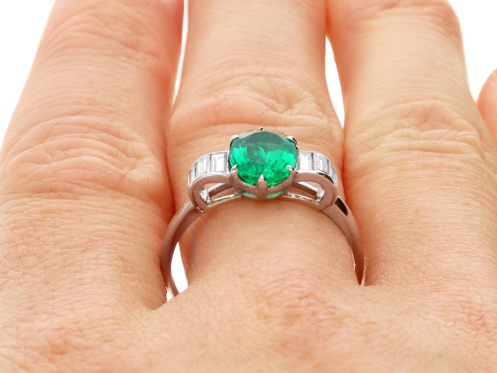Antique 2.10Ct Emerald and 0.42Ct Diamond, Platinum Dress Ring Circa 1935