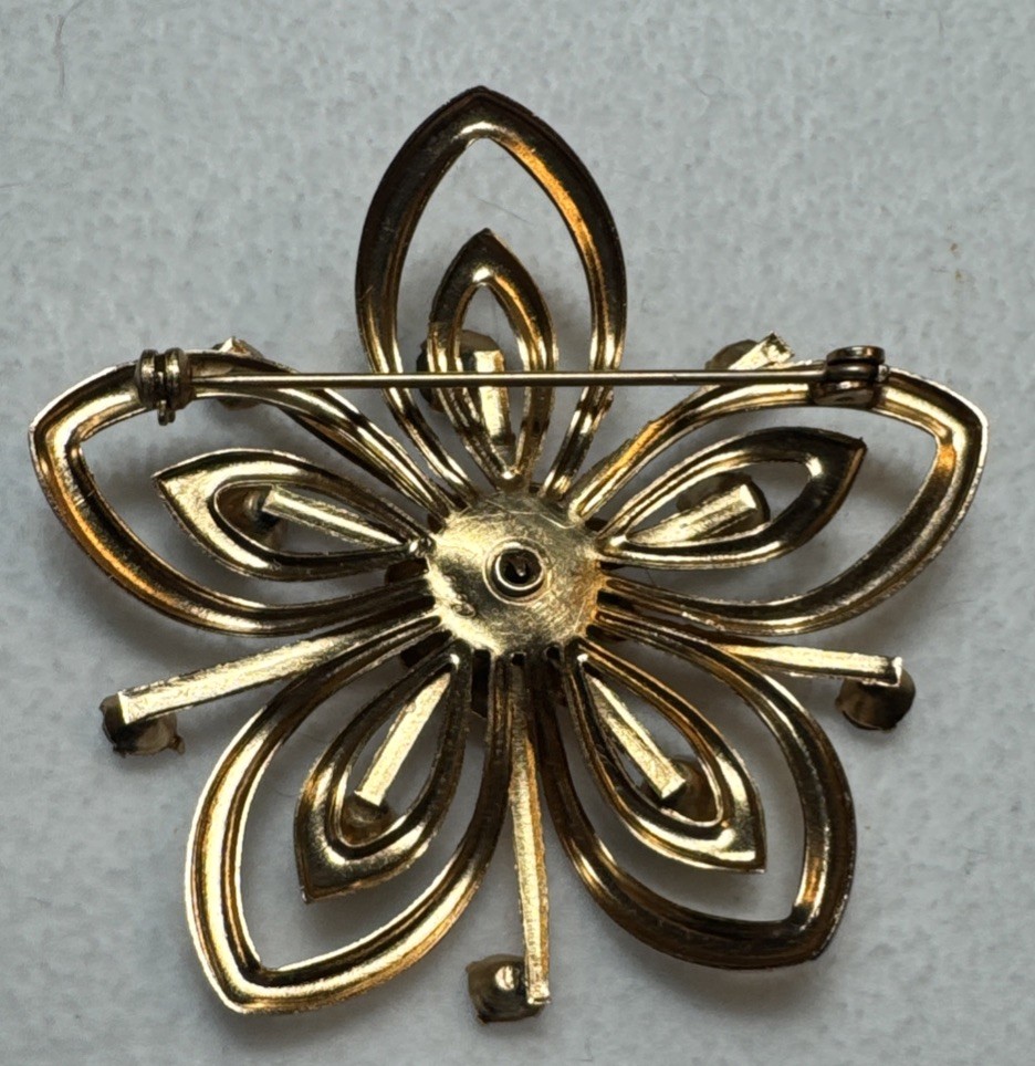 Vintage Coro, Brooks & Unbranded Brooch Lot of 6 Gold Tone Crystals Rhinestones