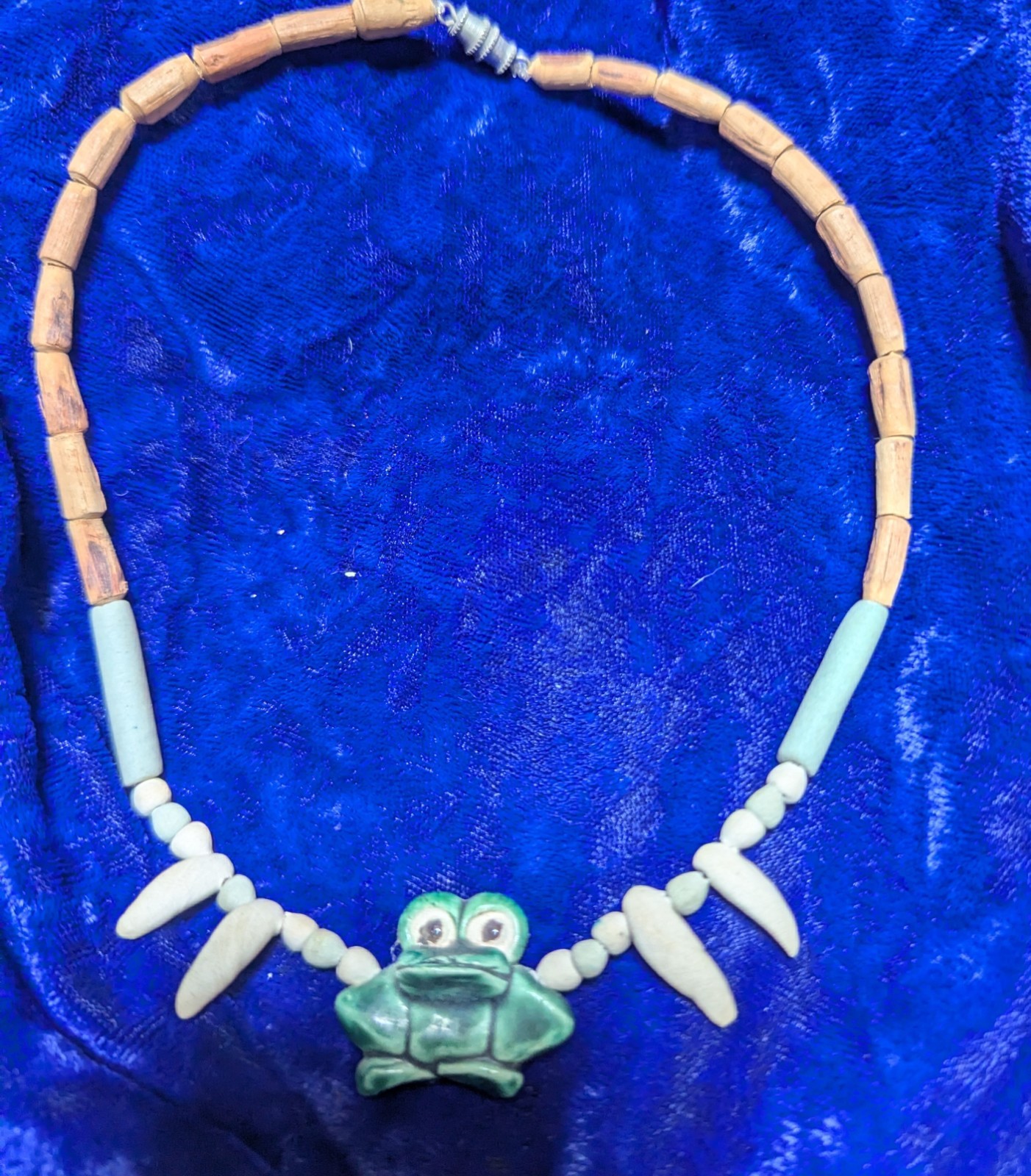 African Wood Giraffe And Bead Hand Made Ceramic Frog Necklaces. Avon Owl Brooch