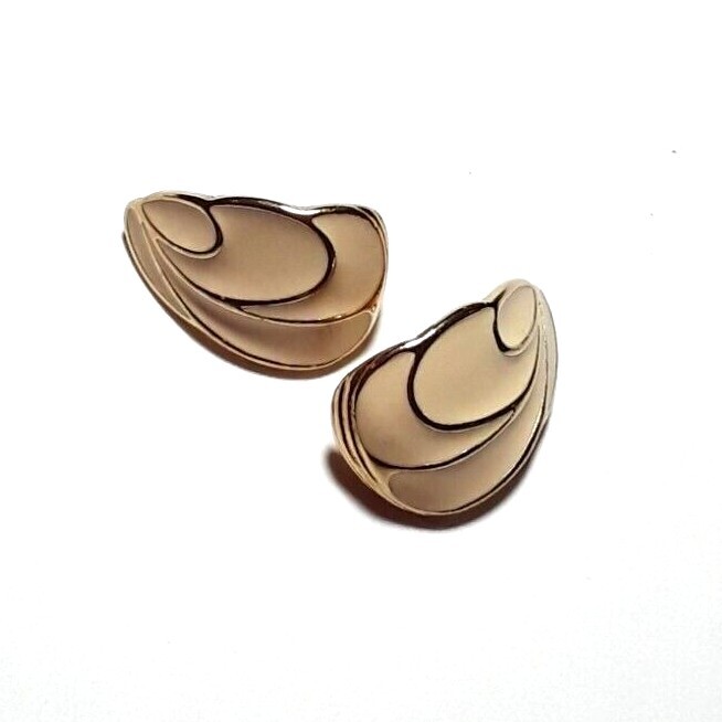 TRIFARI Ivory Gold Tone Enamel Half Hoop Pierced Earrings