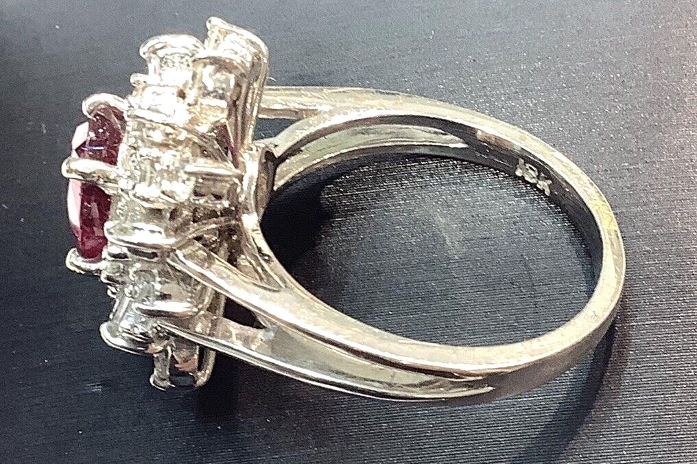 18K White Gold 1.76ctw Oval Ruby & Mixed Cut VS Diamond Cocktail Ring