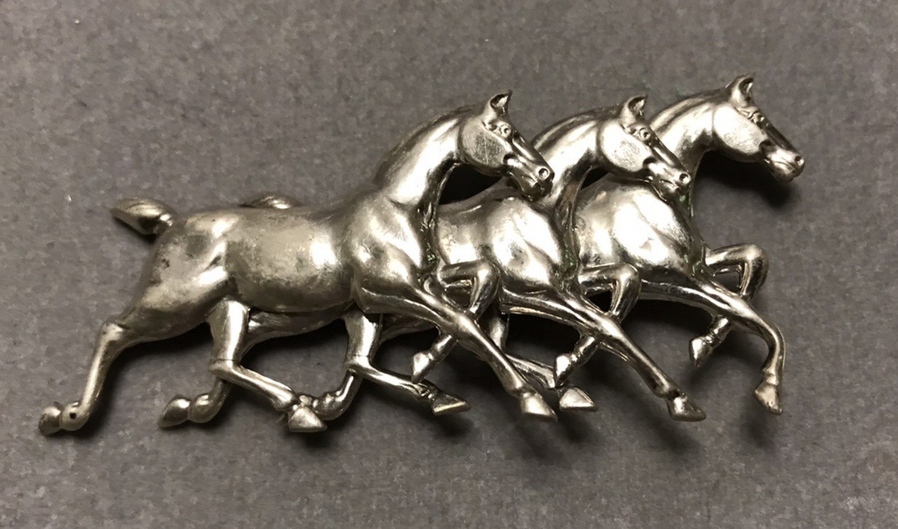 Vintage Sterling Silver 3 Galloping Horses Brooch Pin Running Horses Equestrian
