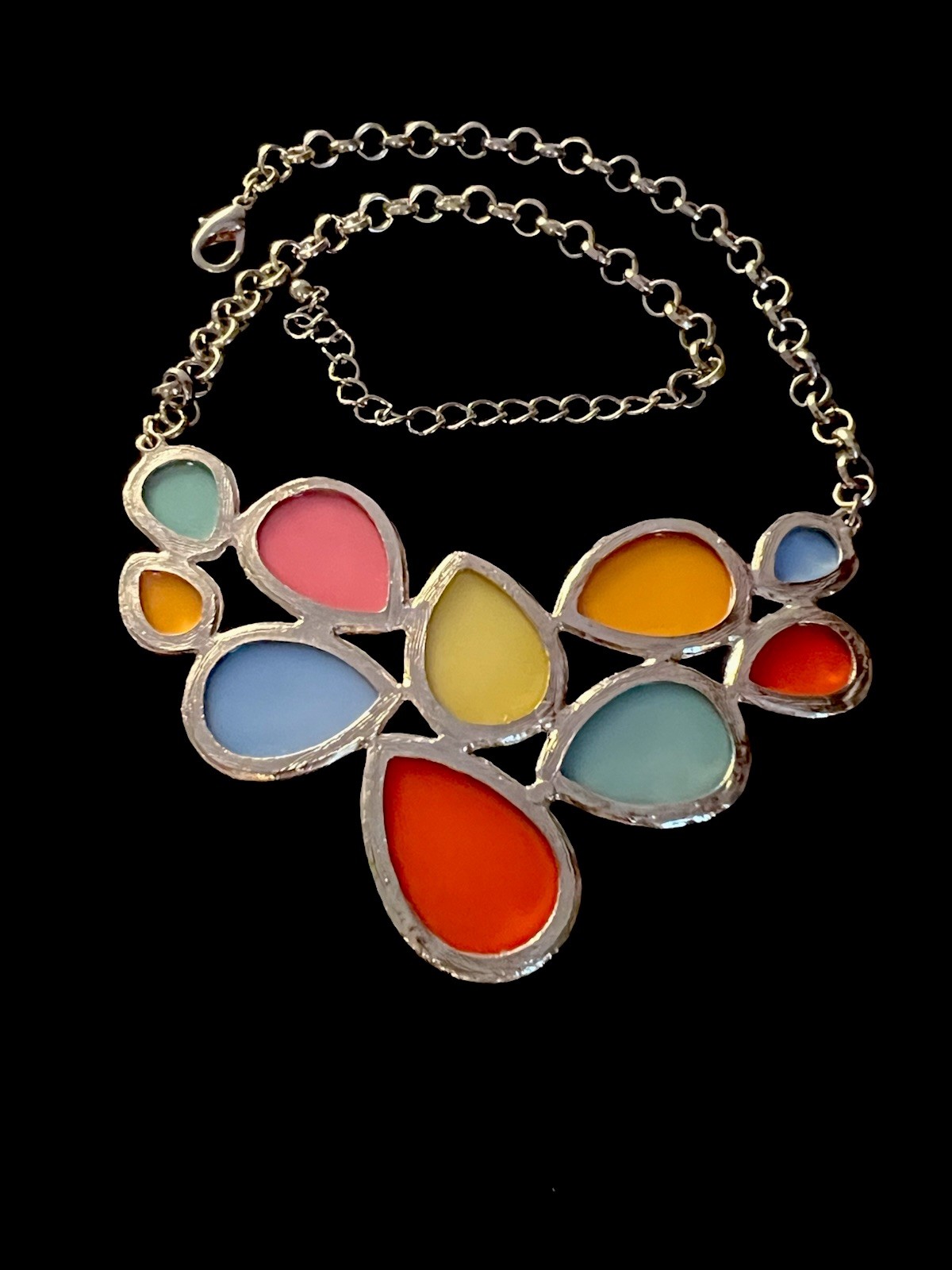 Vintage Goldtone Multicolor Faceted Teardrop Acrylic Stone Collar Necklace NK#3