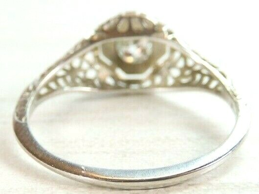 Antique Art Deco Engagement 18K White Gold Ring Size 6.5 UK-M1/2 EGL USA