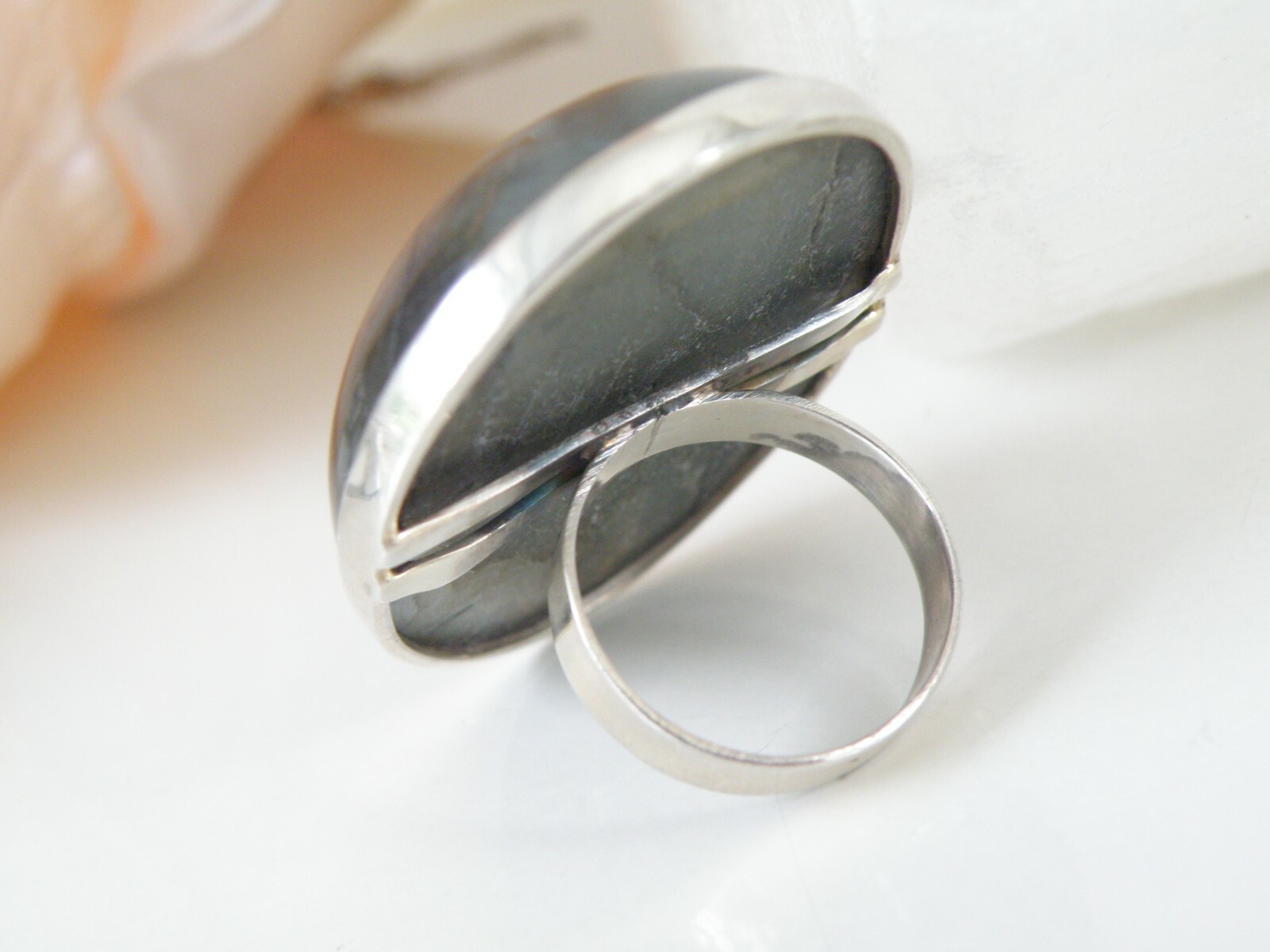 Vintage HUGE Sterling Silver 925 Natural Labradorite Statement Ring Size 7