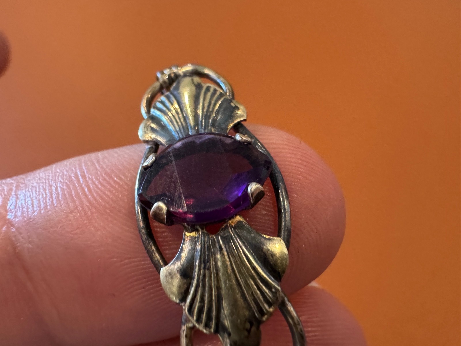 Vtg Antique Gold on Sterling Silver Bracelet w/ Faceted Purple Glass or Stones