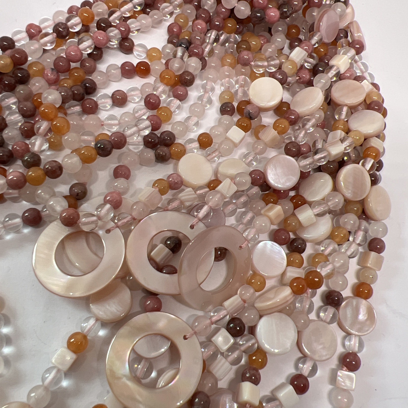 Beautiful Multi Strand Sajen Wrap Necklace Semi Precious Stones Bead MOP Shell