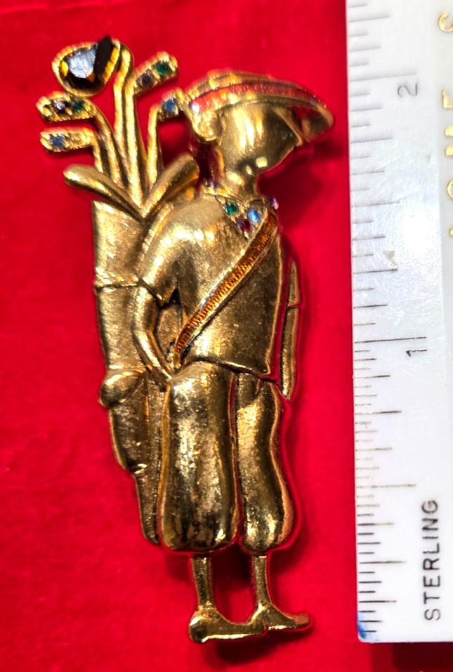 (pgasteelers1) Vintage Male Golfer Pin by Berebu? Many small stones 1950’s Wow🌠