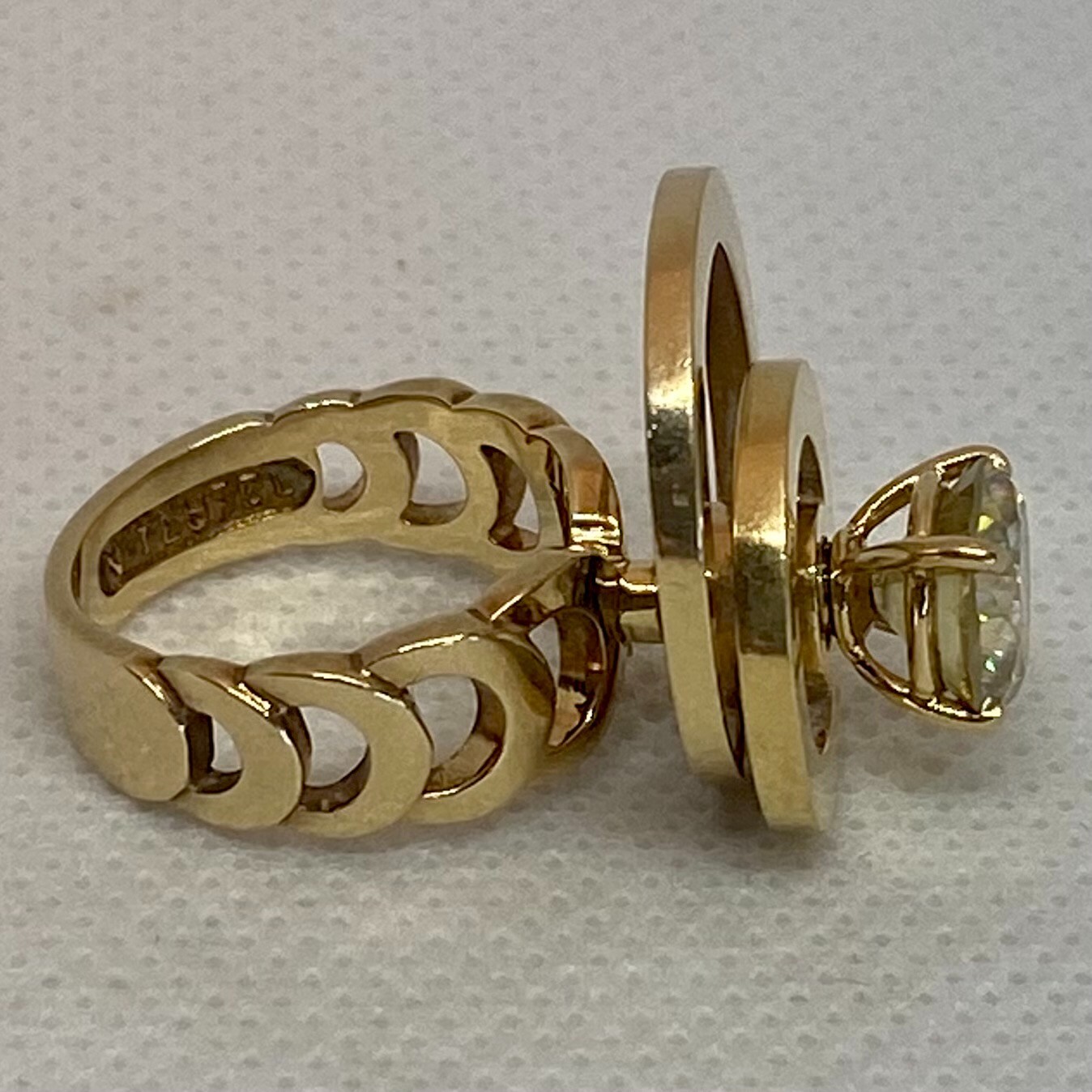Vintage Norman Teufel 14 Karat Gold & Simulated Diamond Spinner Ring, circa 1972