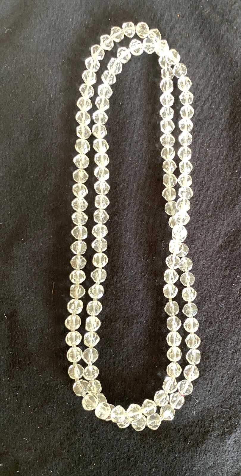 Antique Long Faceted Quartz Crystal Beads Hand Knotted Necklace 44”