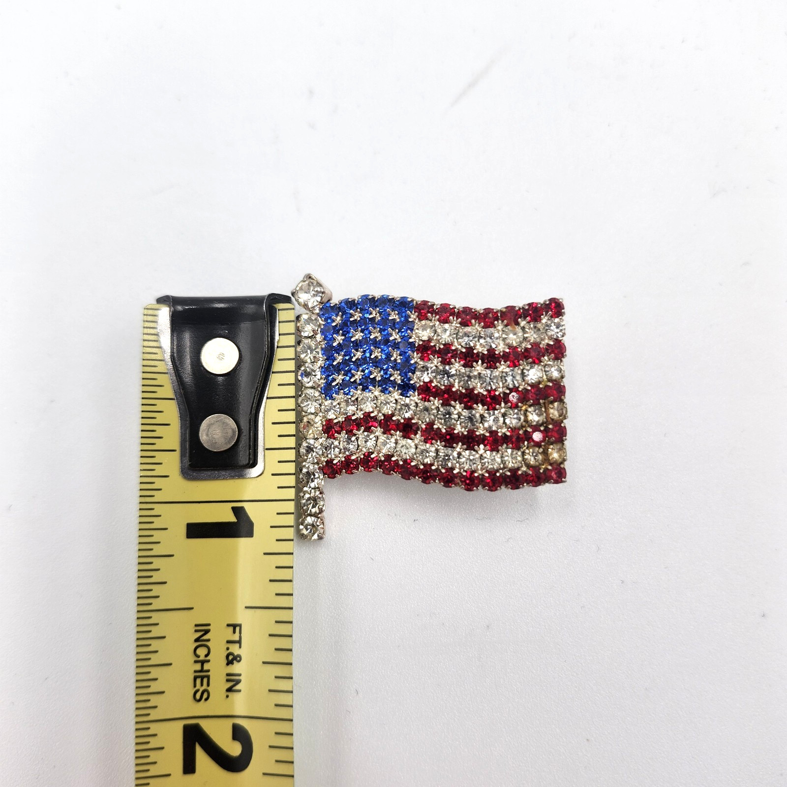 Rhinestone USA American Flag Gold Brooch PIN Stars and Stripes Red White Blue