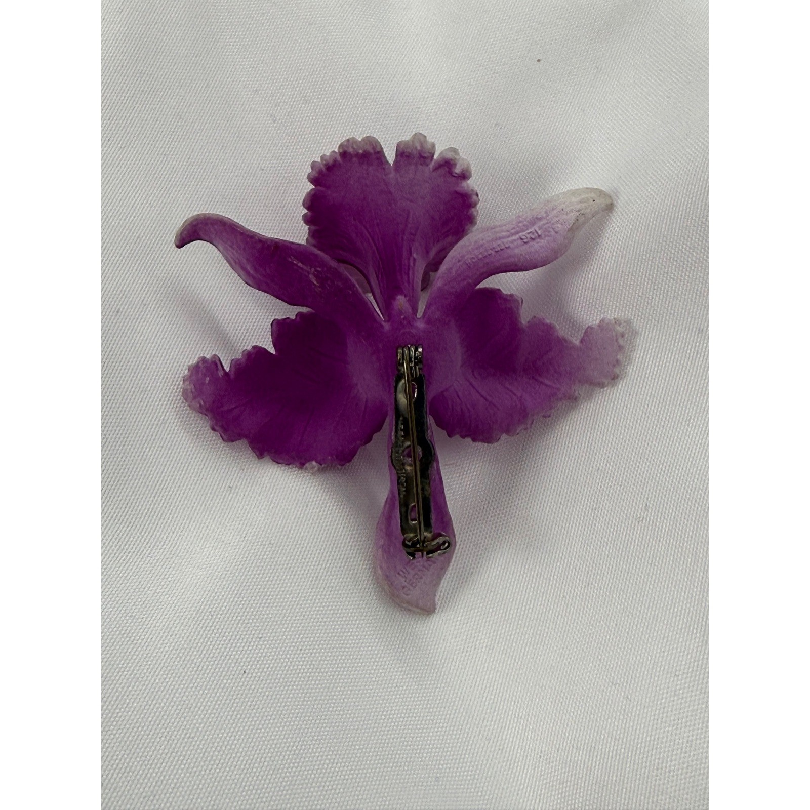 Vintage West Germany Purple Orchid Flower Brooch Celluloid Plastic Floral Pin