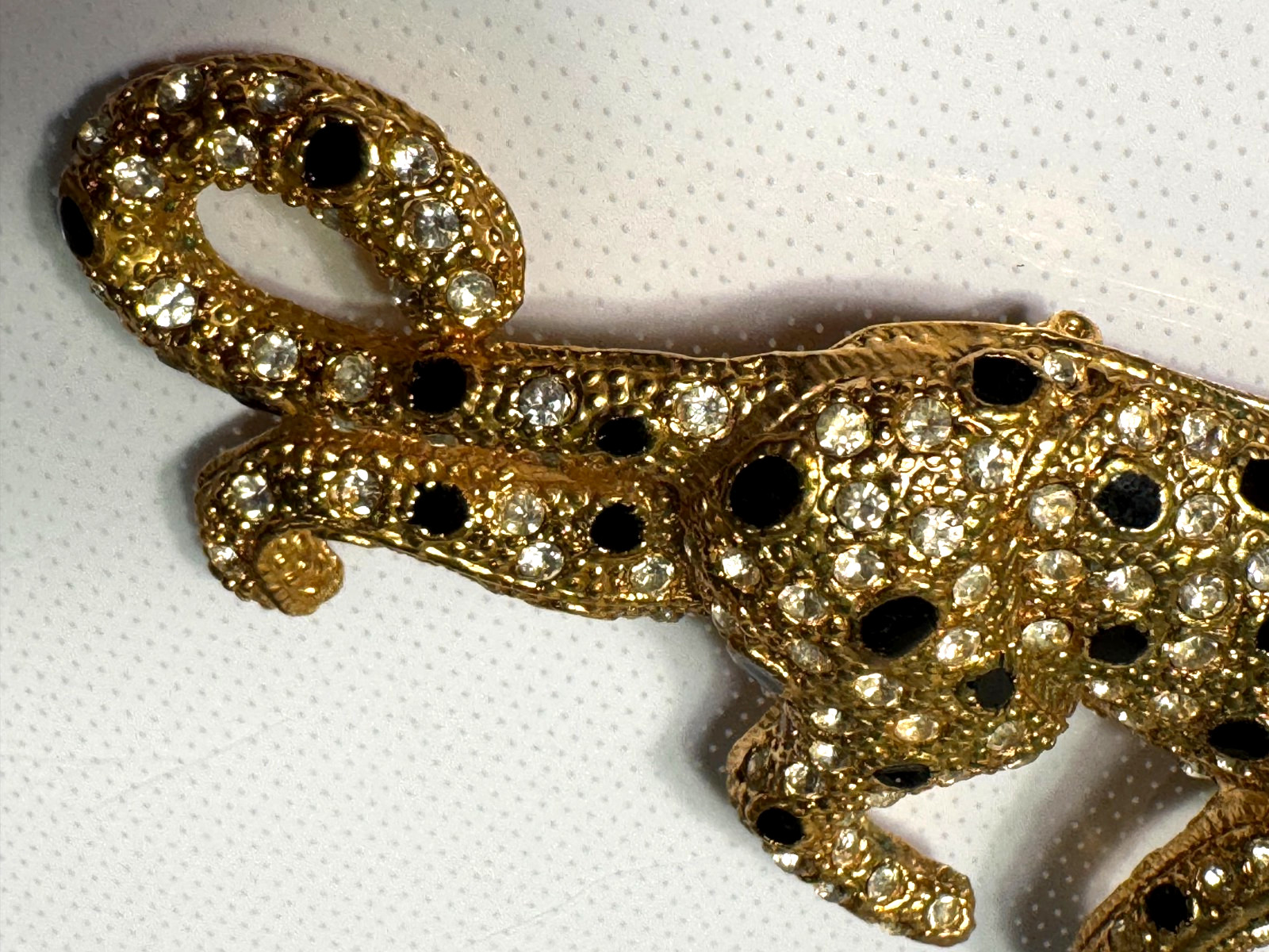 LARGE PANTHER BROOCH PIN GOLD TONE RHINESTONES BIG CAT BLUETTE FRANCE STYLE 4″