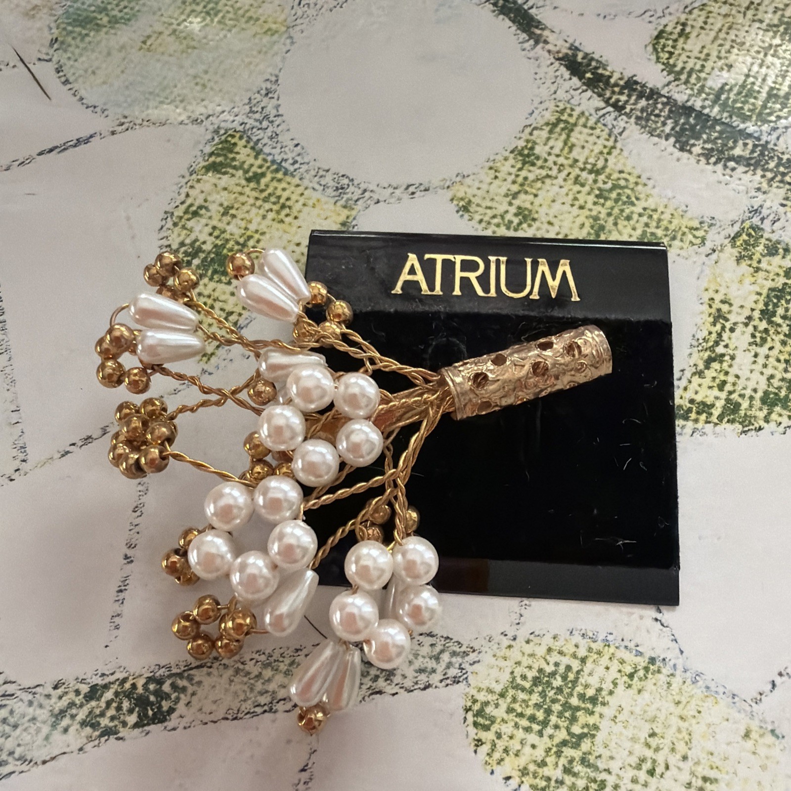 Vintage Atrium Gold Tone Faux Pearl Bouquet Brooch Pin