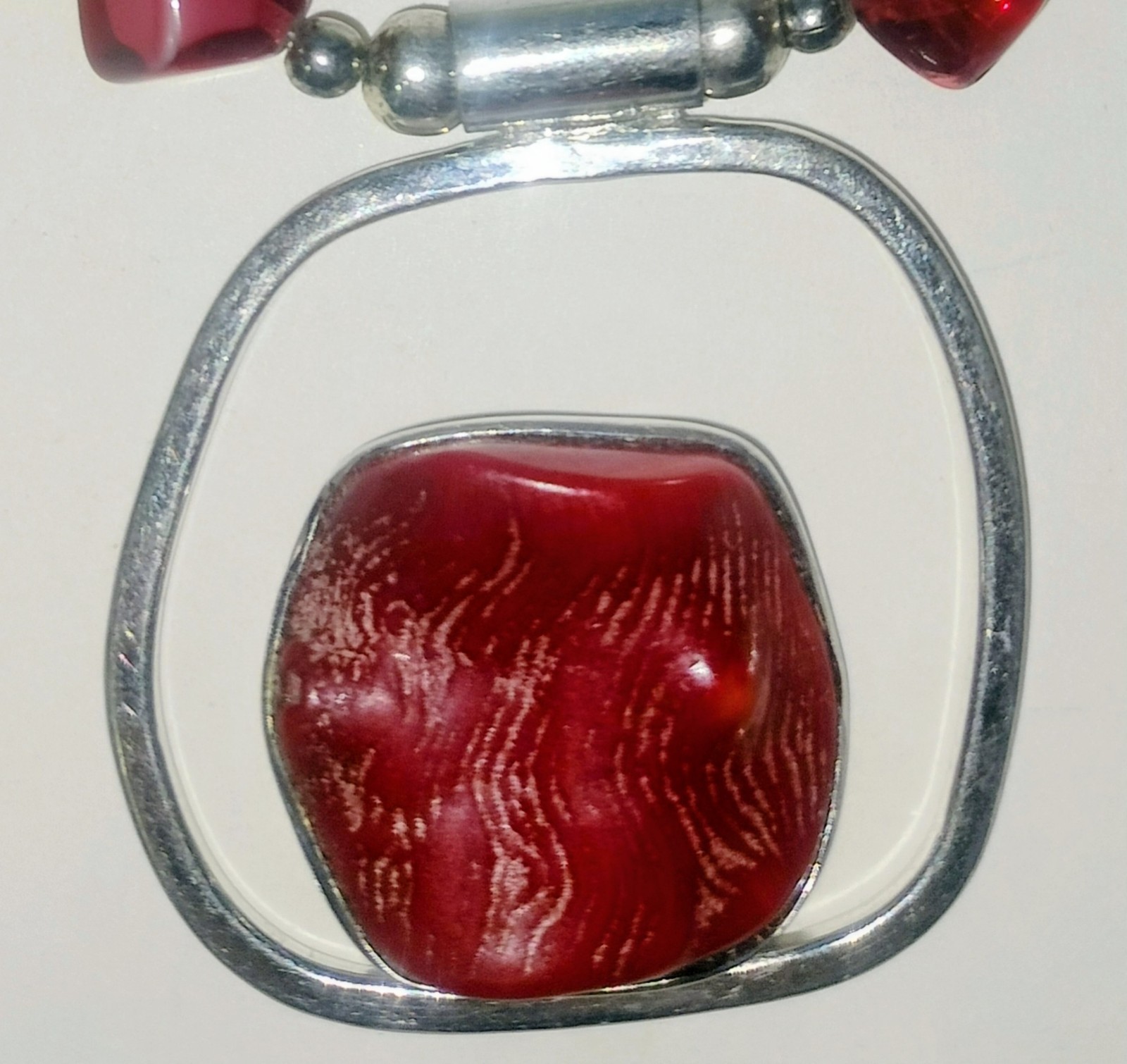 Vintage Natural Coral Modernist Pendant Brutalist Silver Necklace