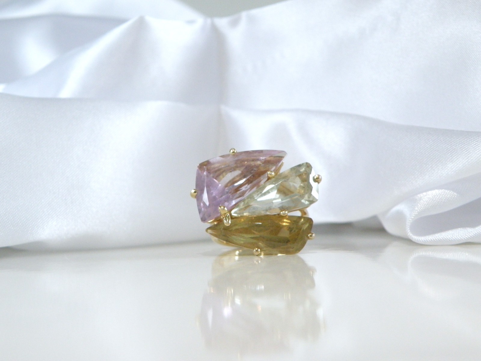 Sterling Silver 925 Vermeil Natural Green Amethyst Statement Ring Size 8