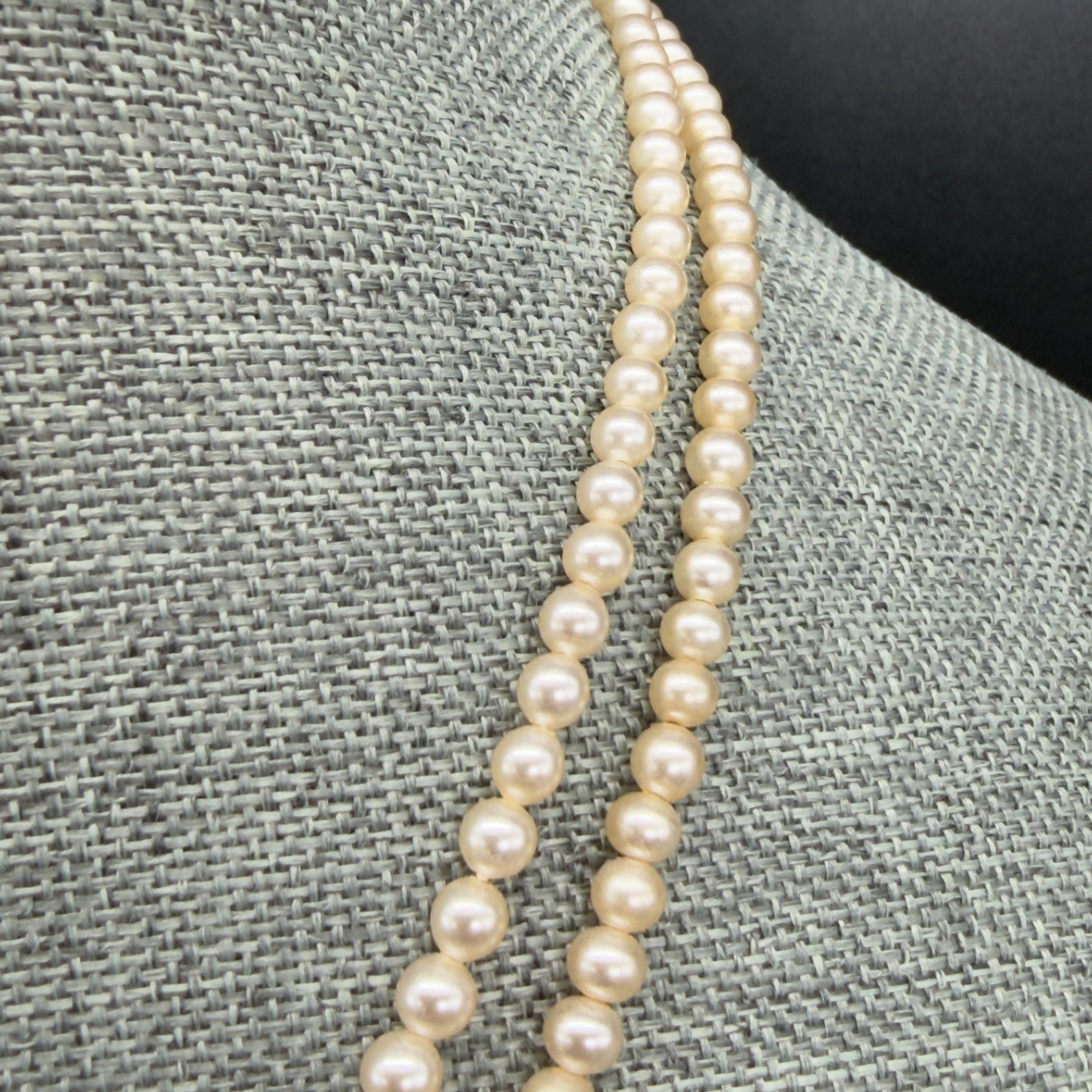 Vintage Art Deco Pearl Necklace Double Strand Box Clasp Rhinestones 17 Inches