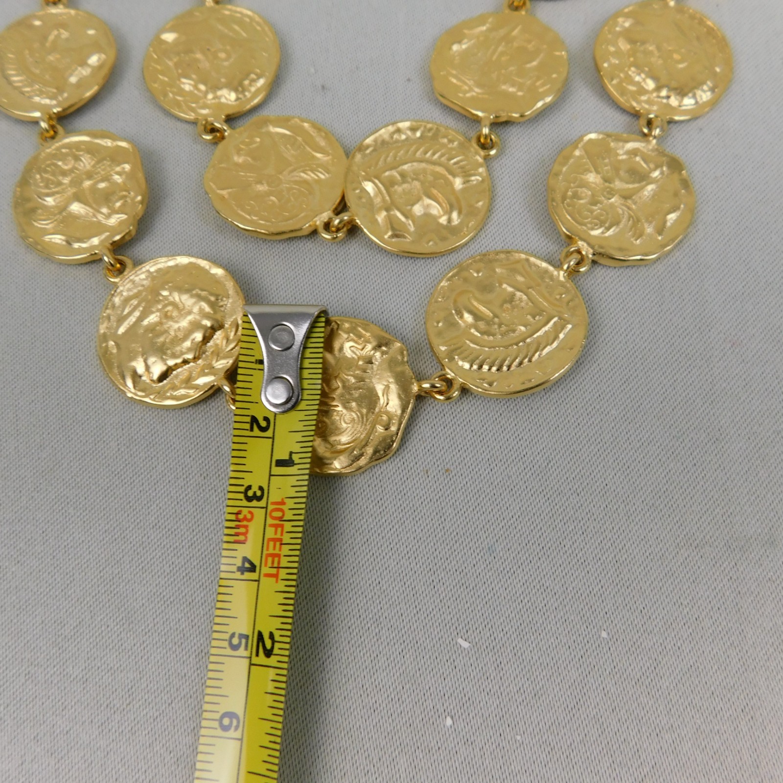 Vintage 1980s Gold Tone Double Strand Roman Coin Necklace #77
