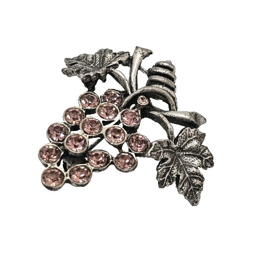 Vintage Grape Cluster Brooch Pin Purple Pink Rhinestones LIA Lianna Signed