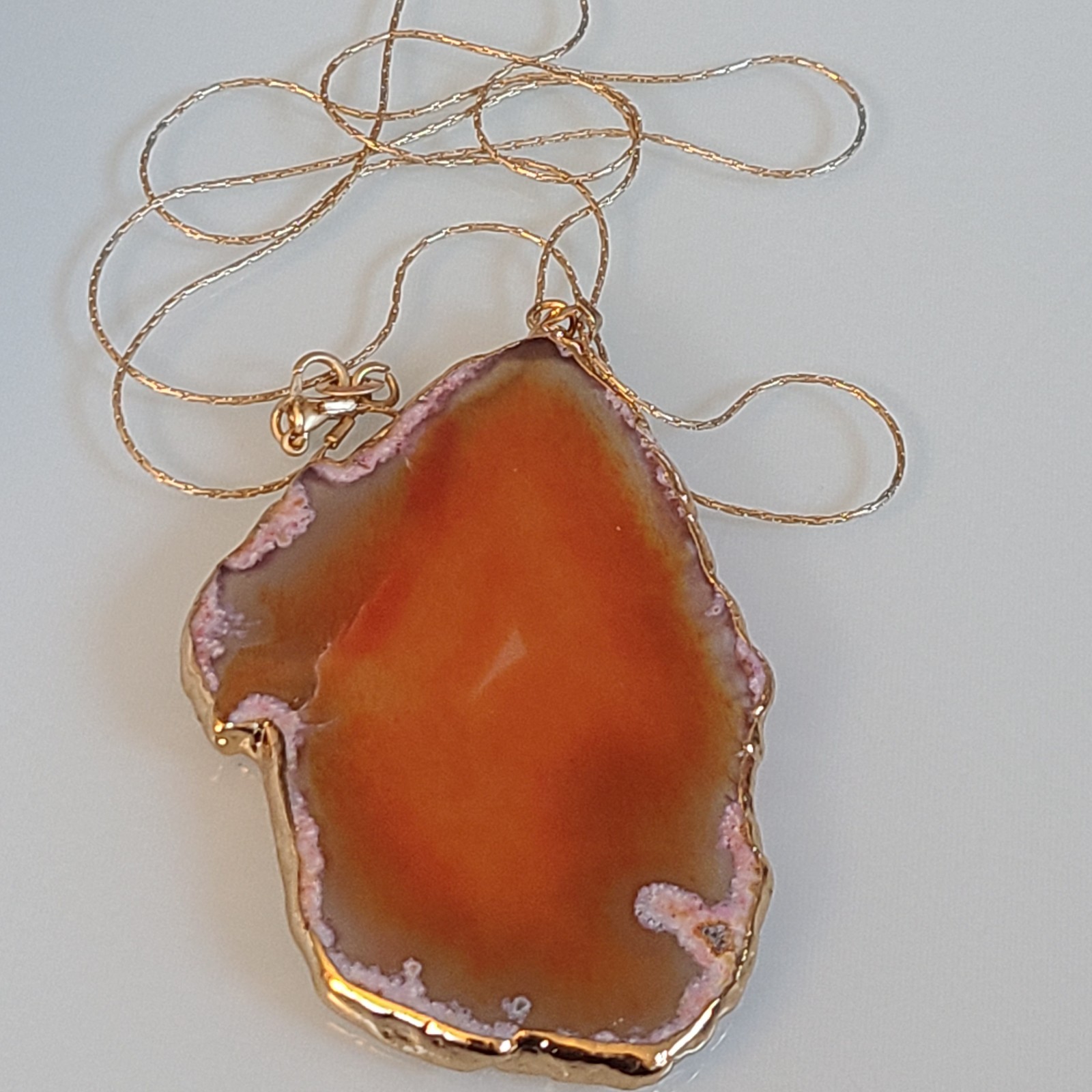 Extra Large Red Agate Geode Slice Pendant VINTAGE WITH 925 SNAKE CHAIN 32 INCHES