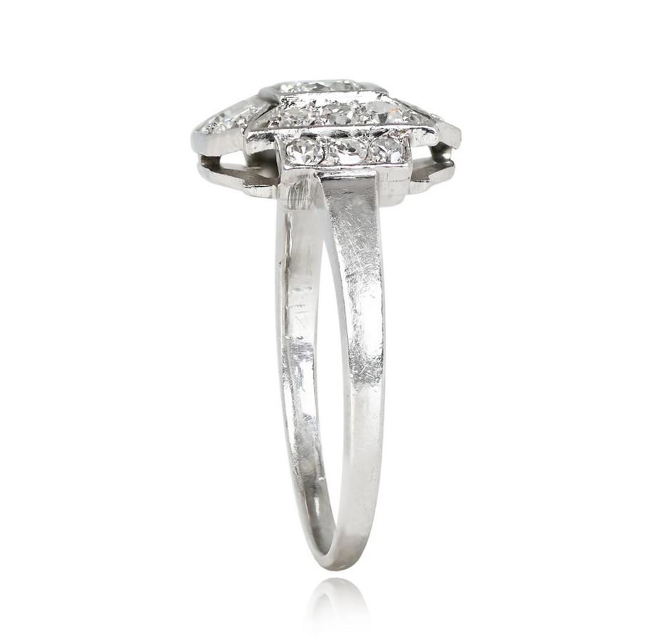Art Deco Style Circa 1930 Lab Created Diamond Halo 925 Silver Engagement Ring