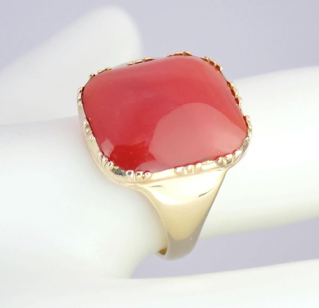 Glowing Antique Victorian DEAKIN & FRANCIS 9K Gold Carnelian Sugarloaf Ring Sz 7