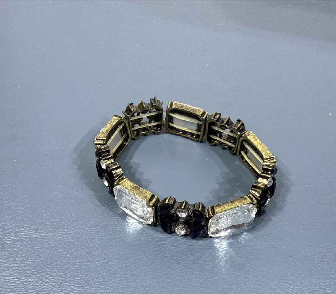 Vintage Black & Clear Rhinestone Stretch Bracelet