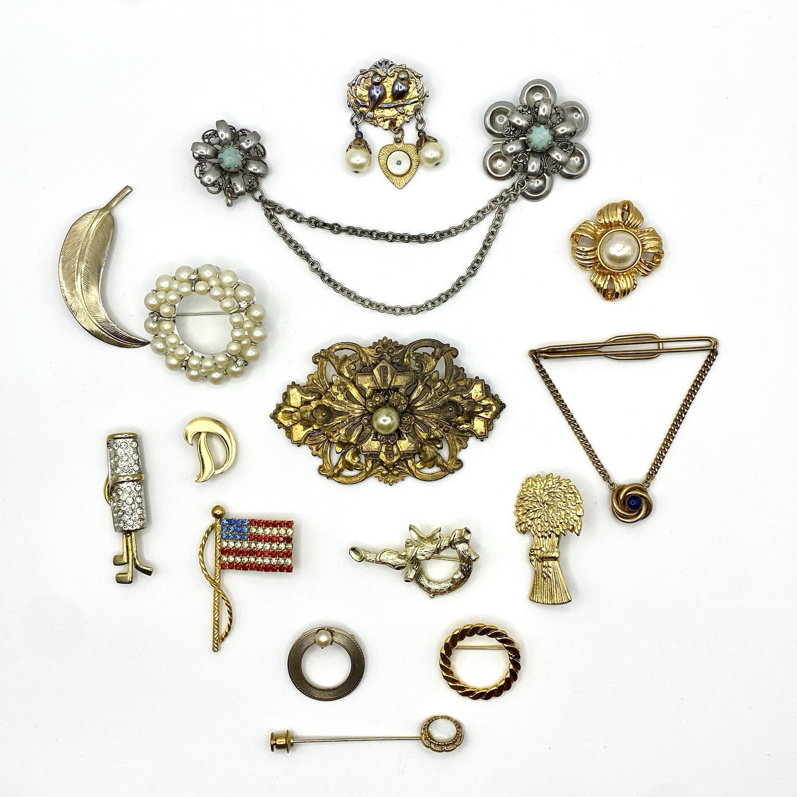 Vintage 15 Brooch Pin Lot Victorian Art Deco Nouveau Whimsical Sarah Cov Other