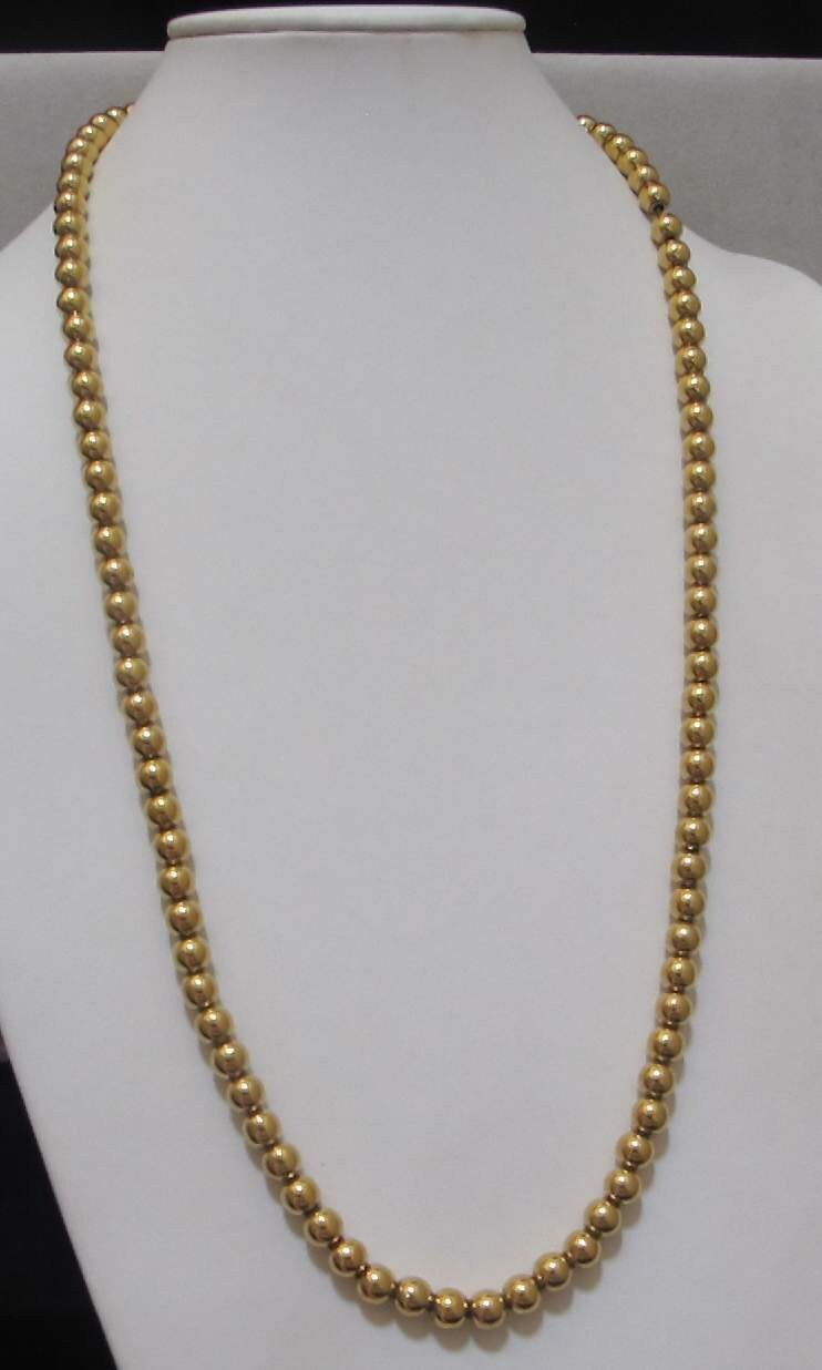Rare Vintage MONET Shiny Gold Tone 5mm Beads 31-1/2” Strand Sister Clasp EUC