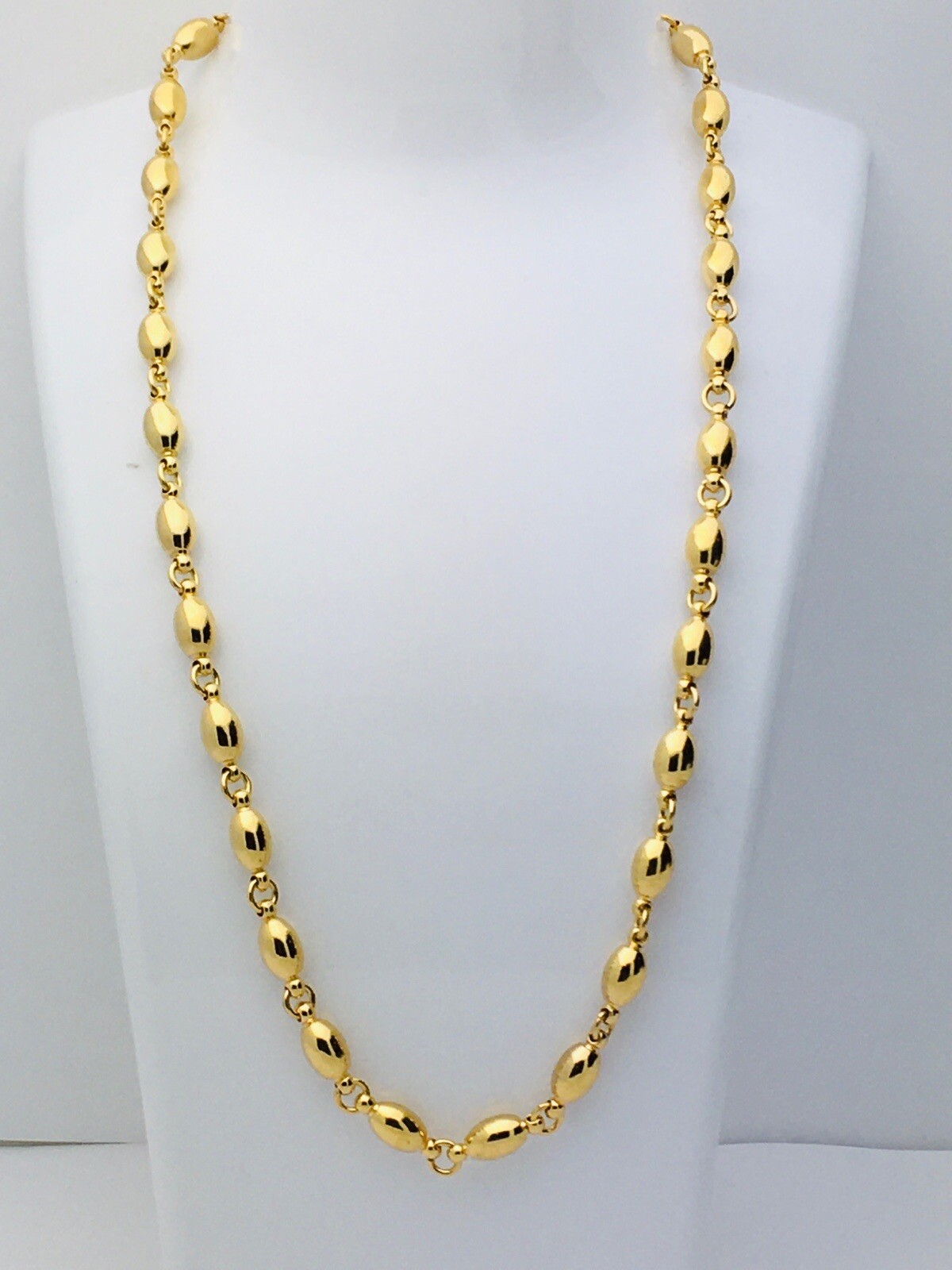 Vintage polished faceted gold oval ball Chain magnetic clasp necklace 18” New