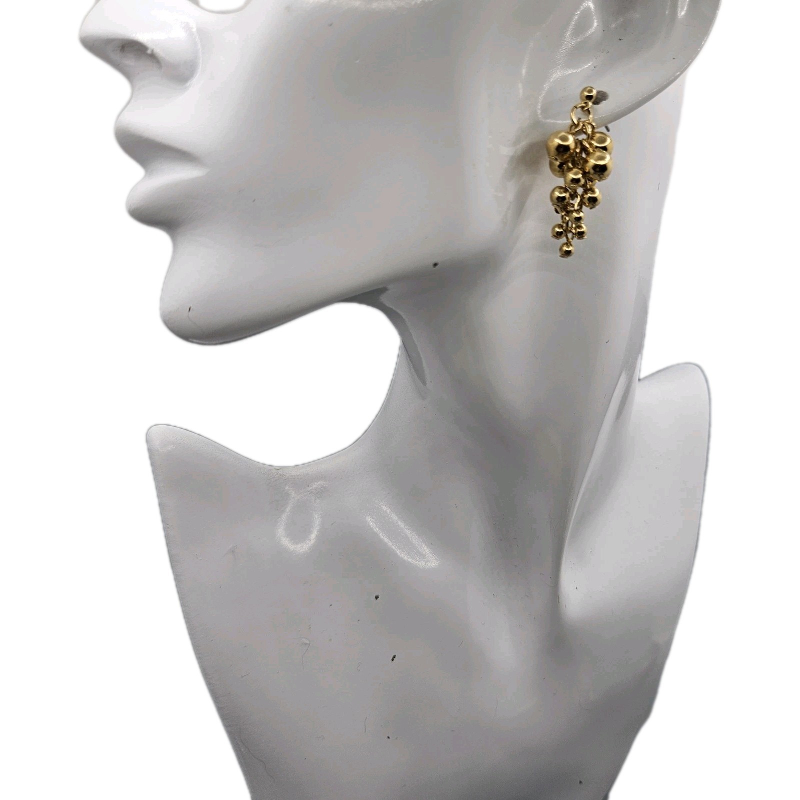 Vintage Gold Tone Ball Beaded Earrings Grape Clusters Dangle Pierced Post Shiny