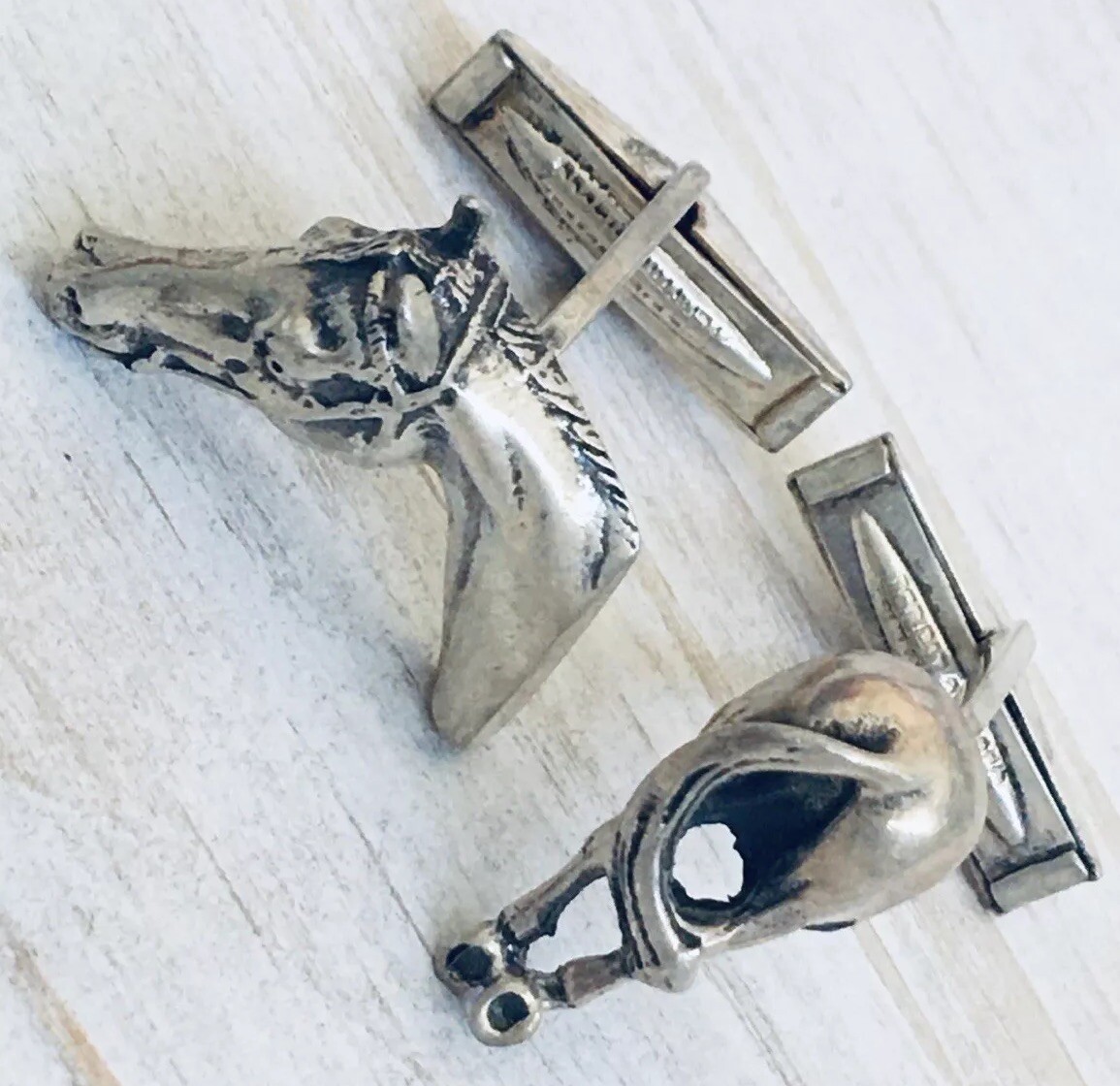 Horse Head & Tail Cufflinks 925 STERLING Silver Western Unique VTG Father’s Gift