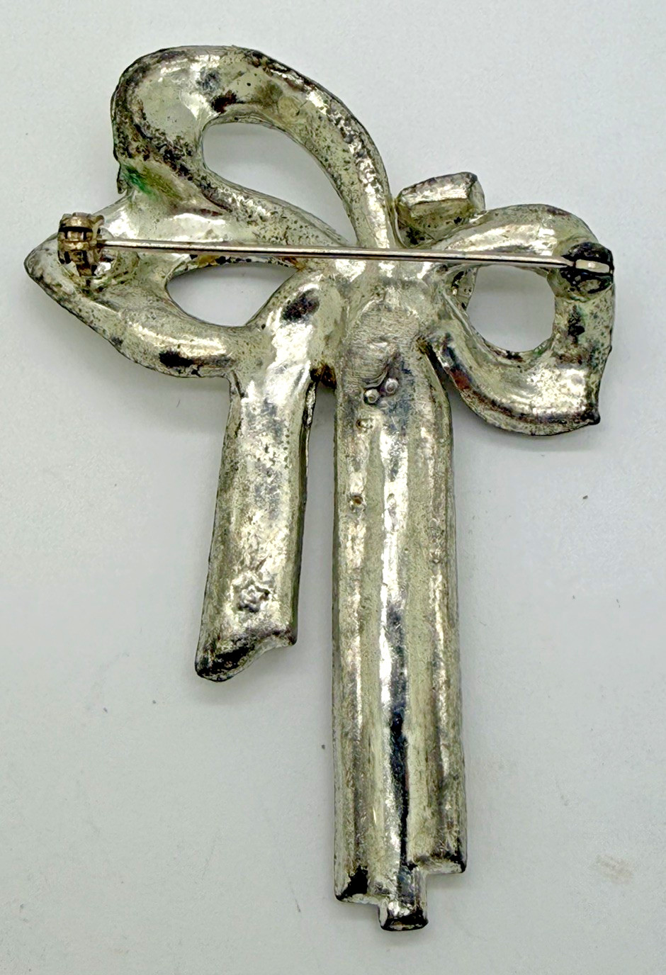 Antique Paste Rhinestone Rhodium Plated Bow Pin Circa 1920S Pre-Art Deco O1