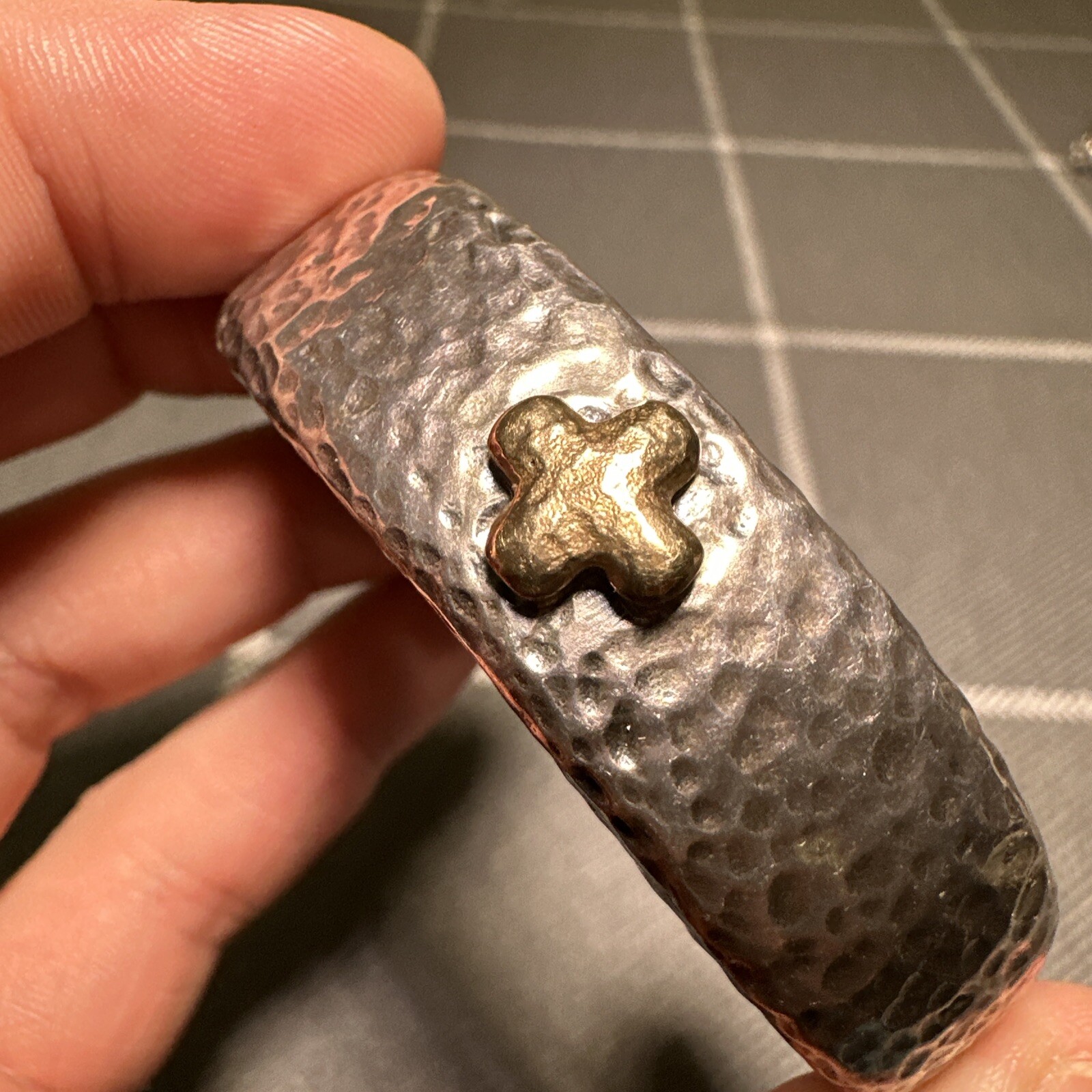 Vintage Dian Malouf 925 14k Hinged Small Cuff Bracelet Hammered