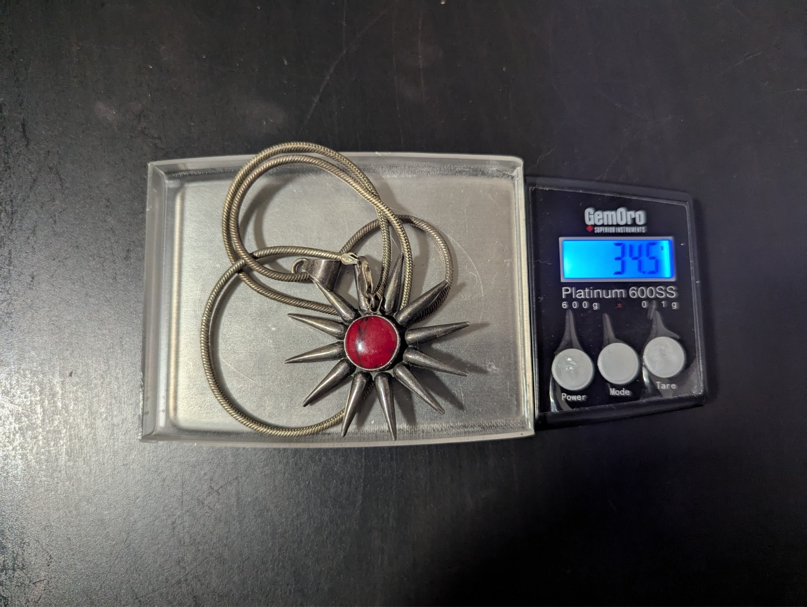 Large Southwestern 925 Sterling Silver Natural Crimson Red Sun Pendant