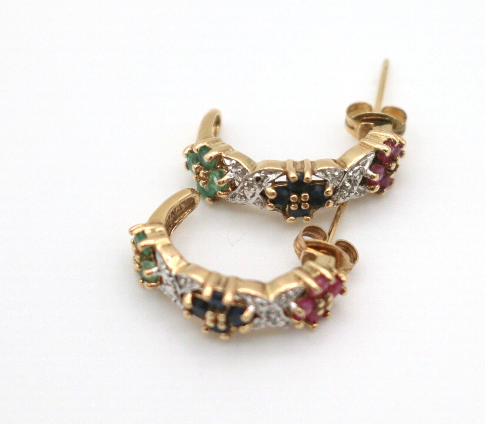 VTG Ross Simons Sterling Silver 925 Vermeil Ruby Sapphire Emerald Hoop Earrings