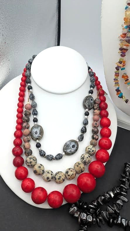Gemstone Necklace Lot 10 Pc Chunky Beaded Statement Multi Strand Bundle