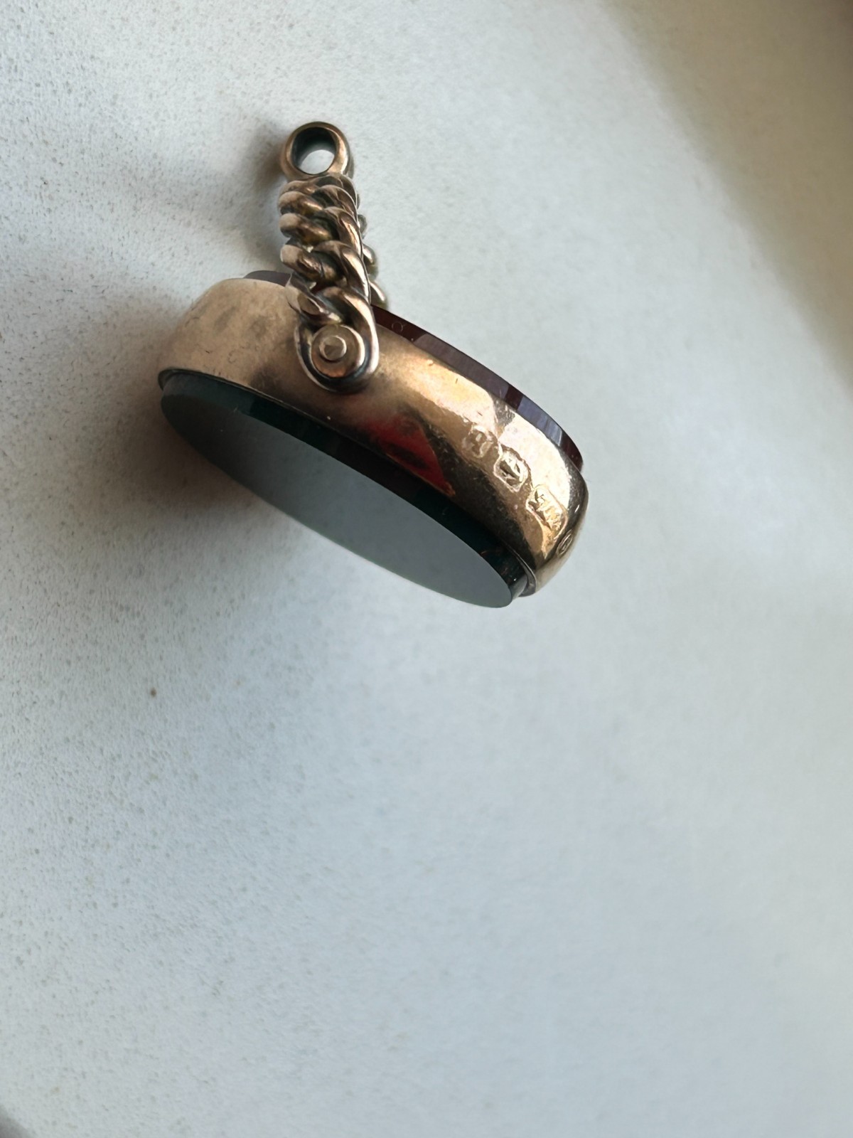 9ct Yellow Gold Spinning Fob Pendant Carnelian And Blood Stone Birmingham 1901