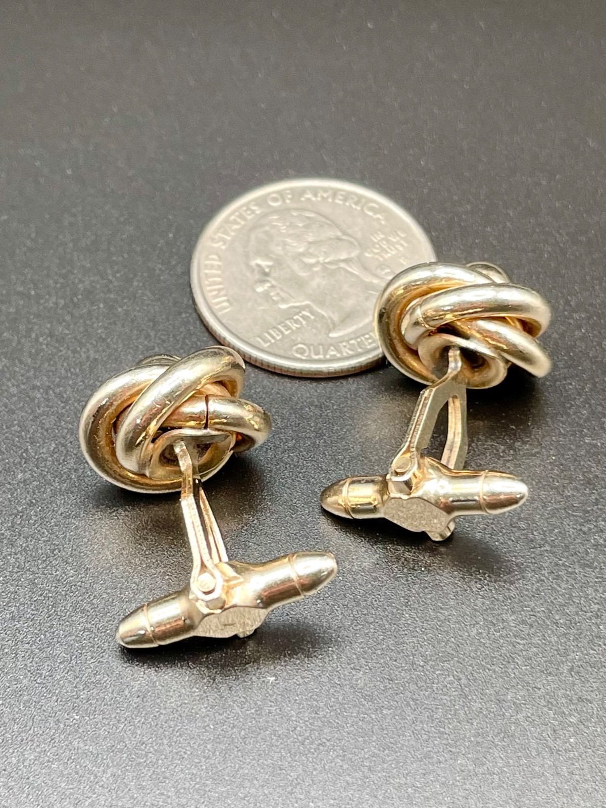 Vintage Two Tone Love Knot Cufflinks Silver and Gold Tone Geometric