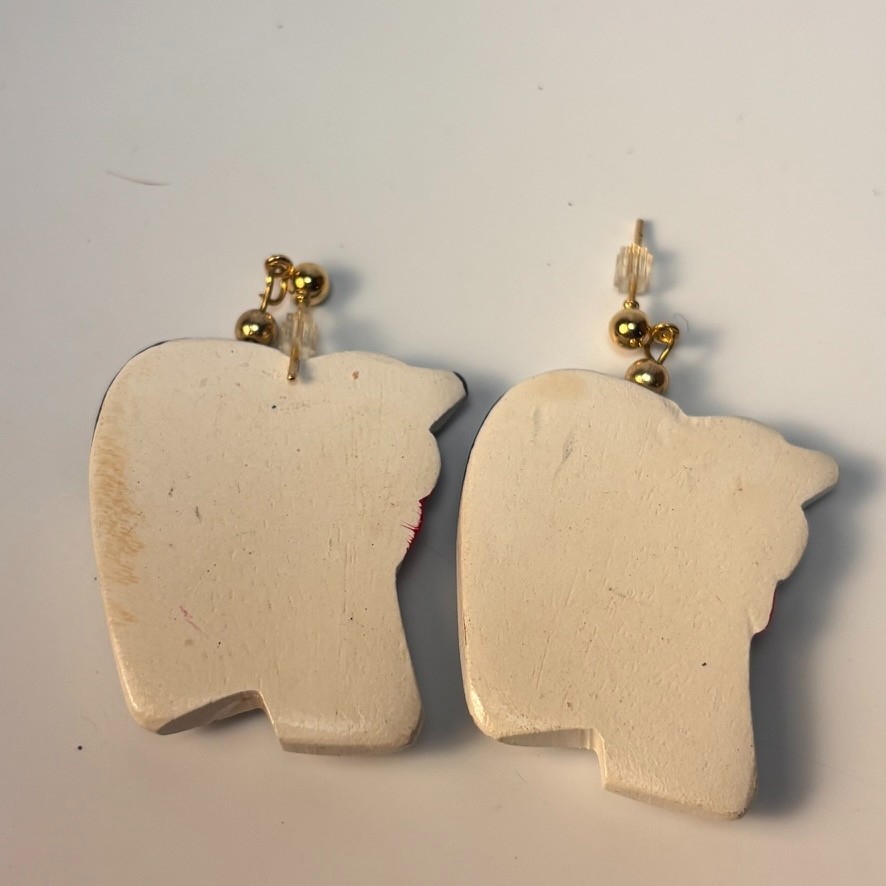 Vintage Necklace Earrings Hand Painted Cow Chunky Huge