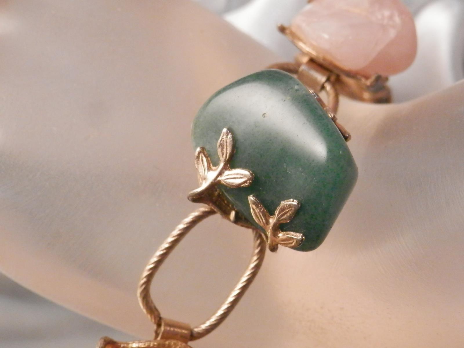 WOW Chunky Vintage 50’s Gorgeous Jade Pink Quartz Jasper Tiger Eye Bracelet 10N4