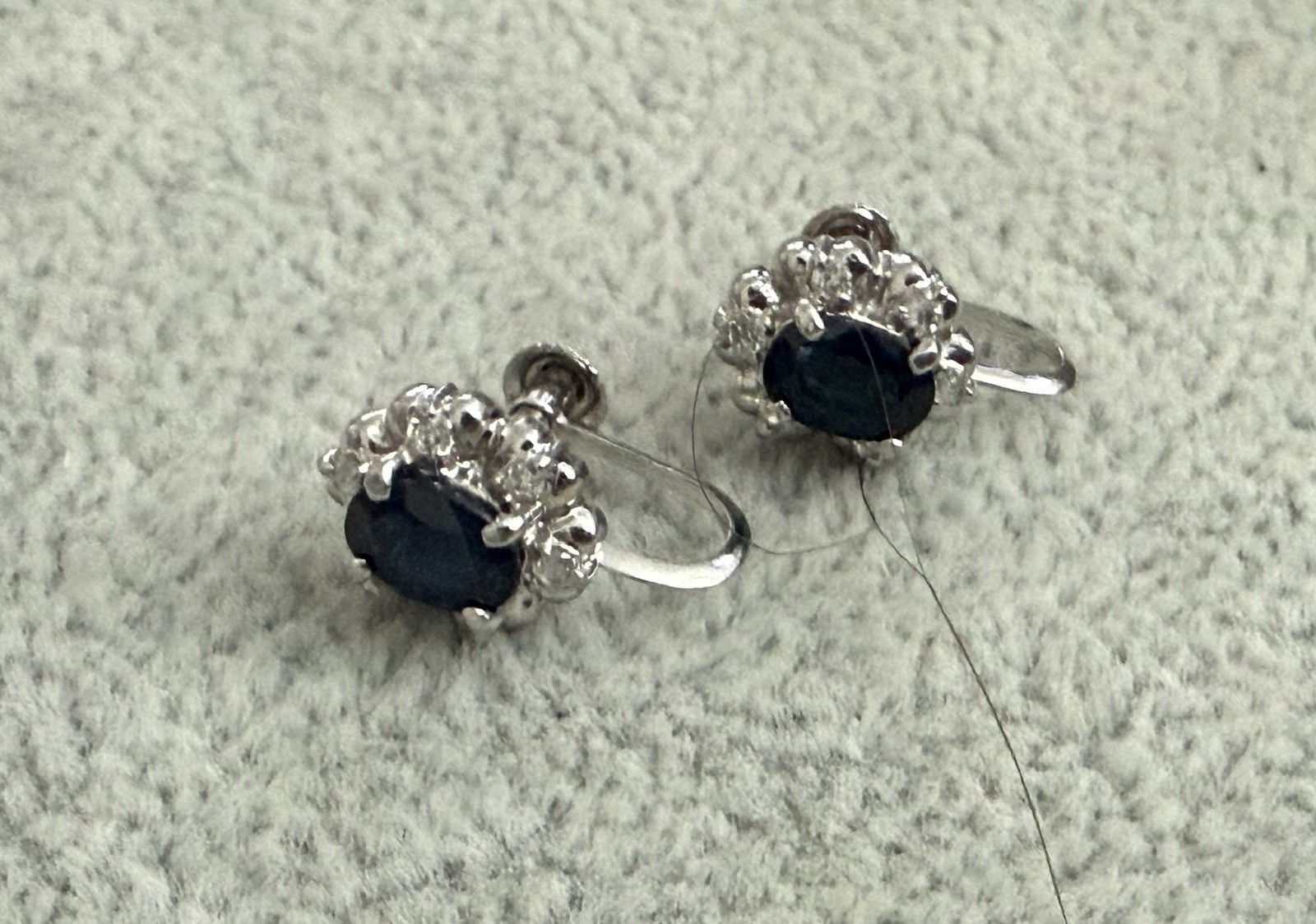 850 Platinum Sapphire And Diamond Non-pierce Screw back Earrings