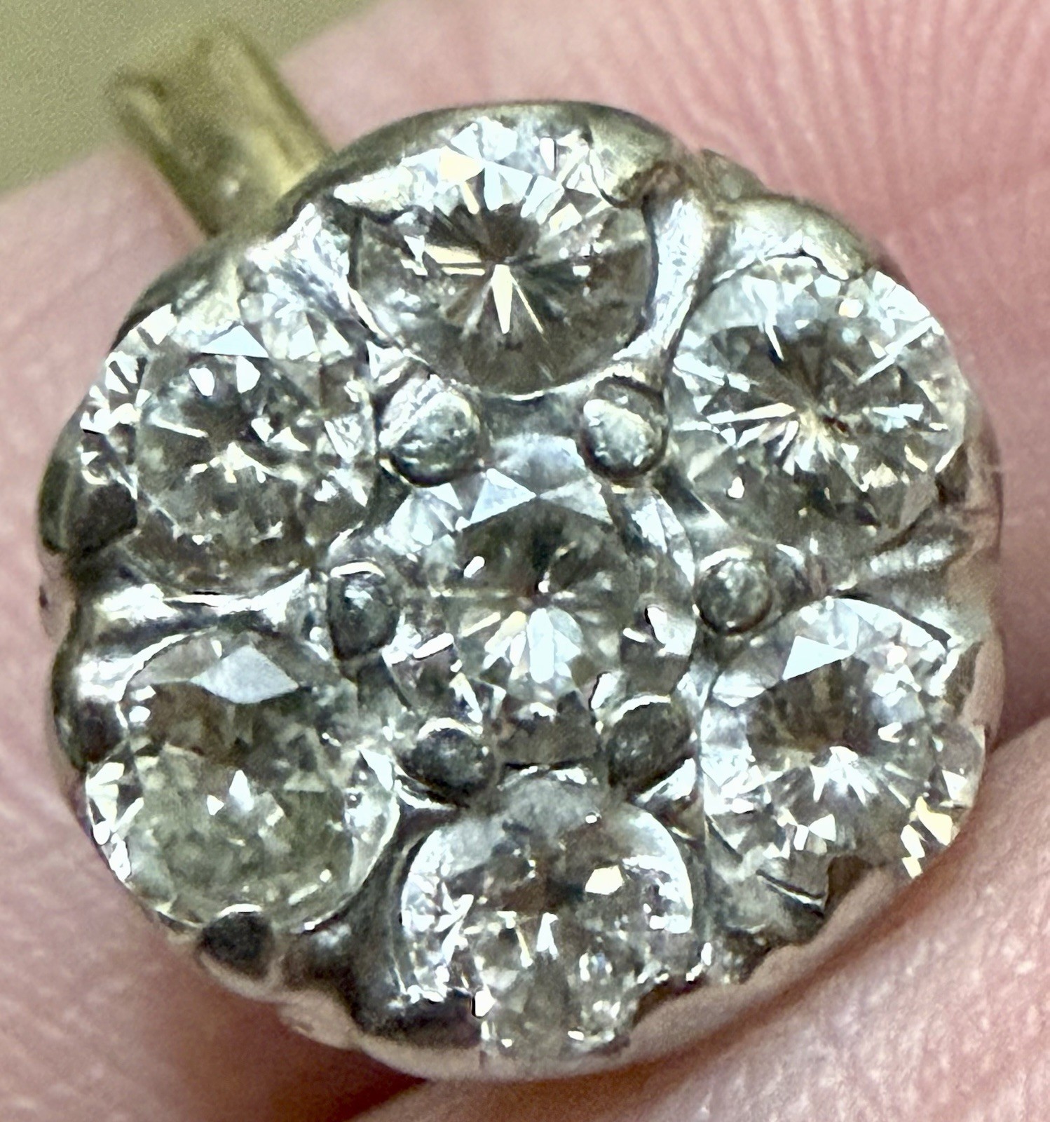 Vintage 1930’S to 1950’S 14K Gold Round Natural Cut Diamond Cluster Ring Size 6