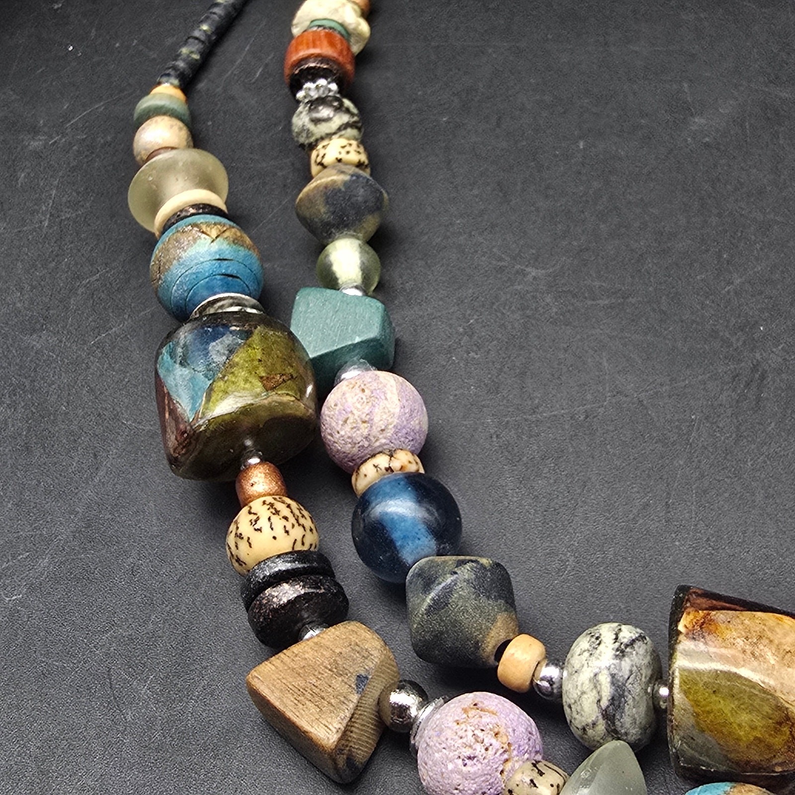 Colorful Wood Glass Ceramic Beaded Necklace Artisan