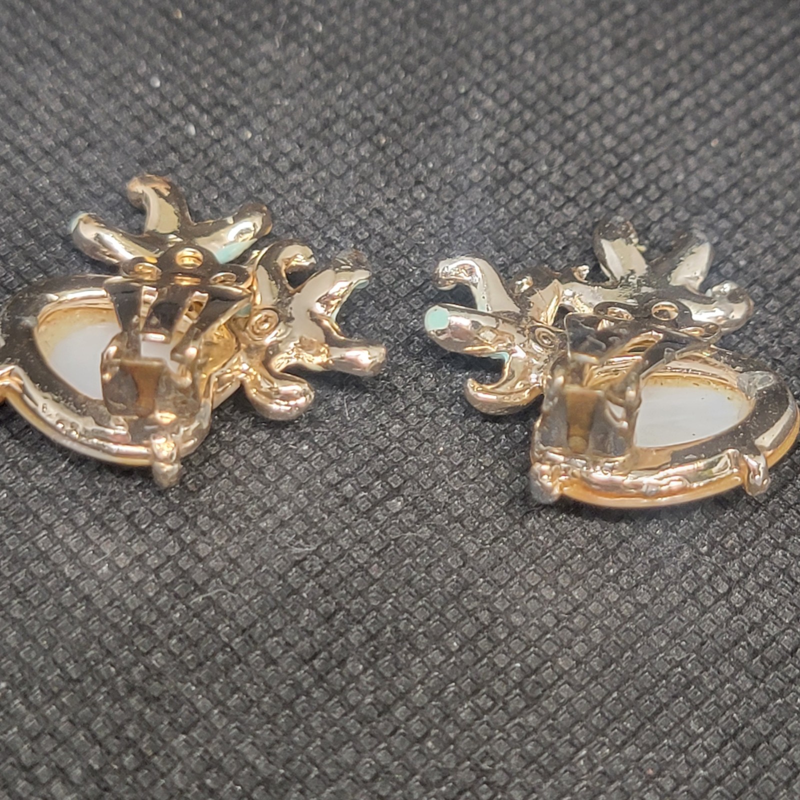 Vintage Bracelet Clip On Earrings Acrylic Shell Enameled Starfish Beach READ